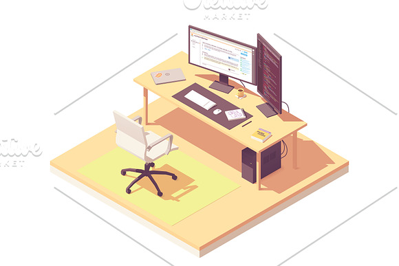 Isometric programmer workplace in Illustrations - product preview 1