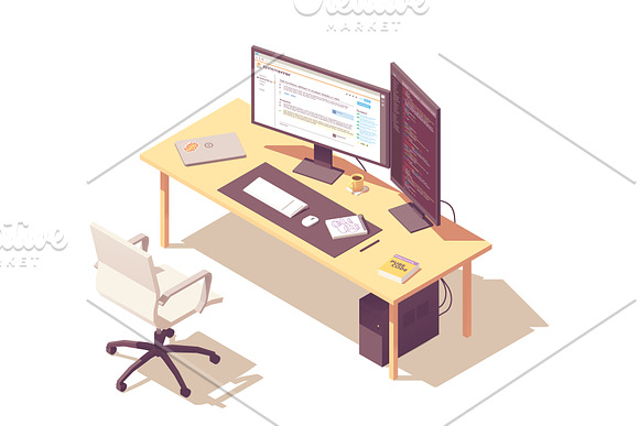 Isometric programmer workplace in Illustrations - product preview 2