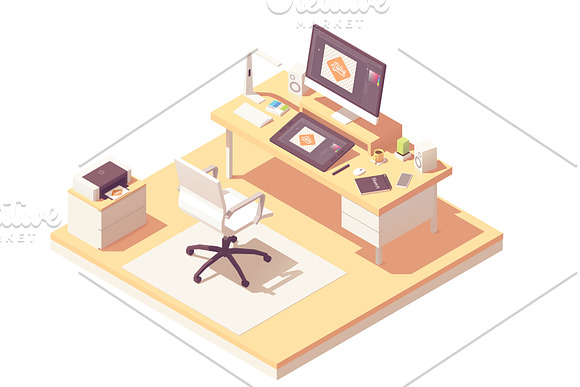 Isometric graphic designer workplace in Illustrations - product preview 1