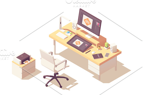 Isometric graphic designer workplace in Illustrations - product preview 2