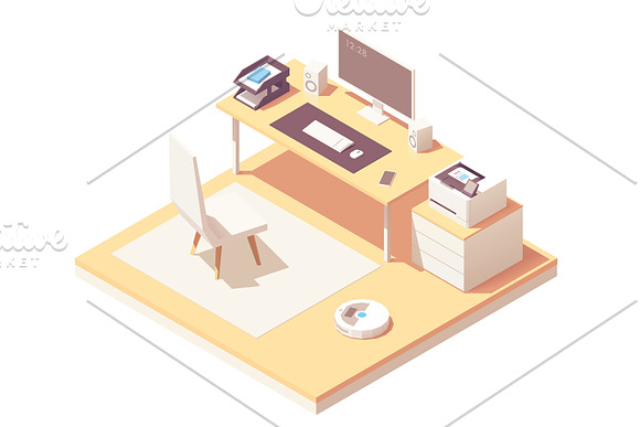 Vector isometric home office room in Illustrations - product preview 1