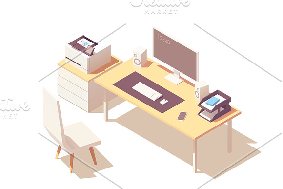 Vector isometric home office room in Illustrations - product preview 2