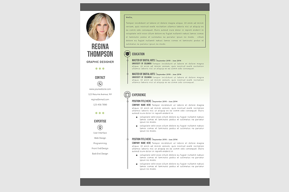 The Regina Resume pack - Green in Resume Templates - product preview 1