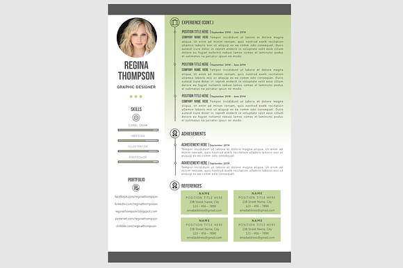 The Regina Resume pack - Green in Resume Templates - product preview 2