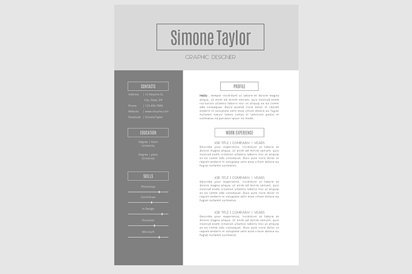 The Simone Resume Pack - Grey in Resume Templates - product preview 1