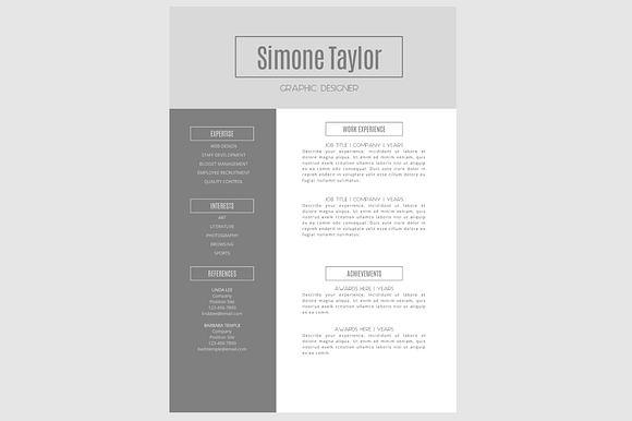 The Simone Resume Pack - Grey in Resume Templates - product preview 2