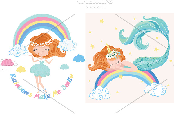 Mermaid Vector.Rainbow girl pattern.