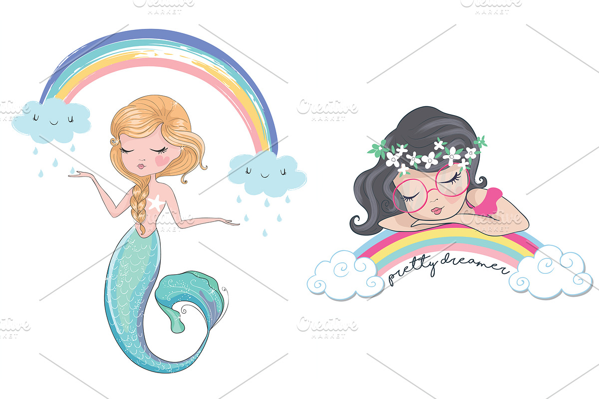 Mermaid Vector.Rainbow girl pattern. in Illustrations - product preview 8