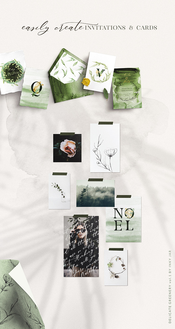Delicate Greenery Watercolor+Pencil in Illustrations - product preview 5