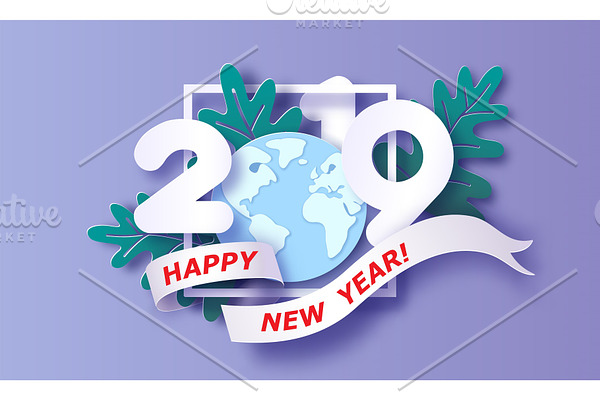 2019 New Year design card on purple