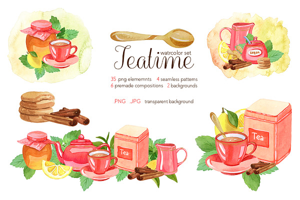 Teatime - Watercolor Clipart (Set)