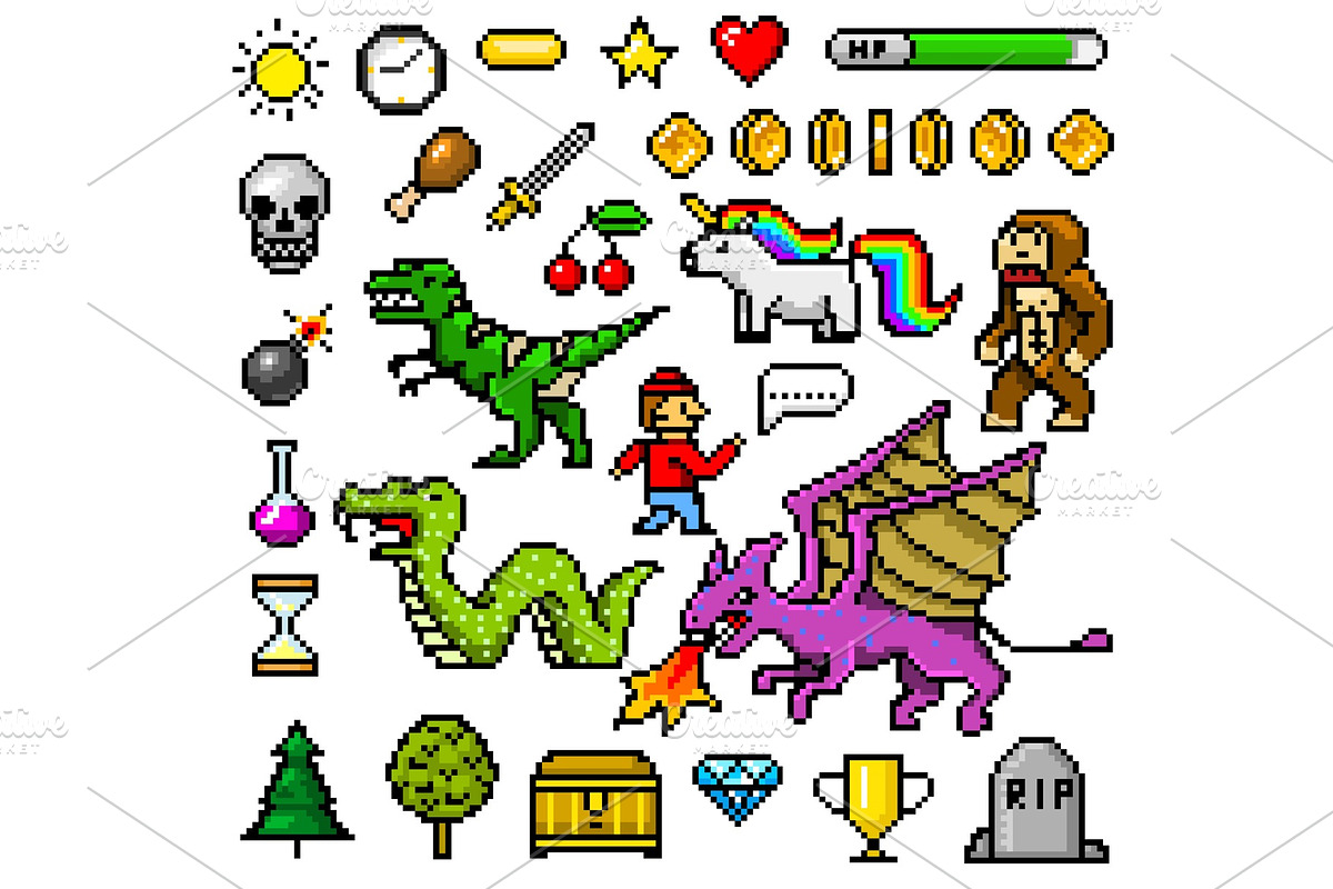 Pixel art 8 bit objects. Retro in Illustrations - product preview 8