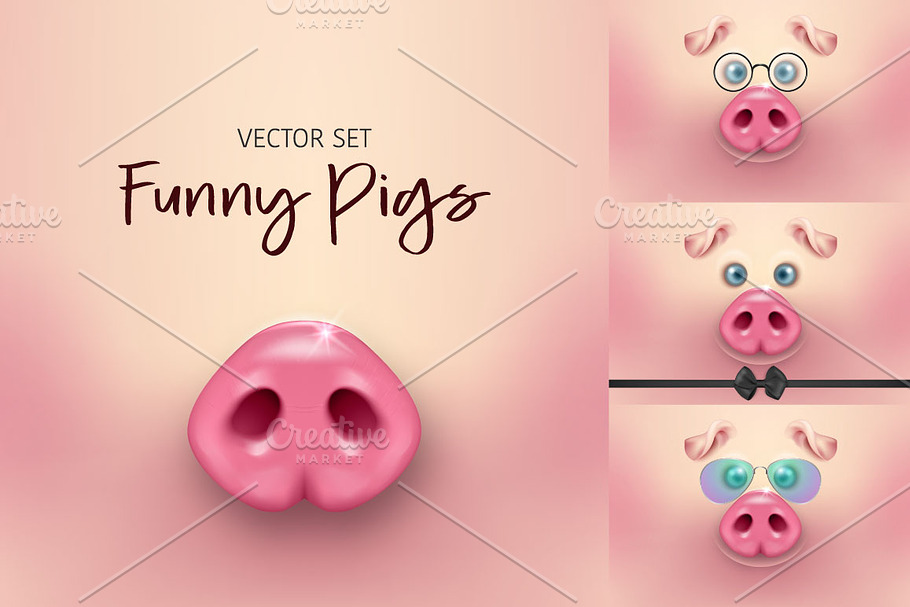 Funny Pig. Vector set. 
