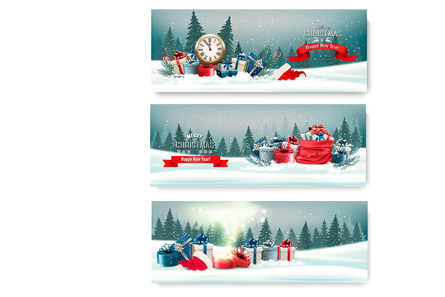 Three landscape Christmas banners in Illustrations - product preview 8