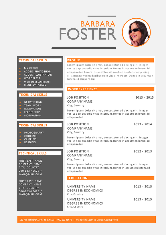 Simple neat 2 in 1 photo Word resume in Resume Templates - product preview 1