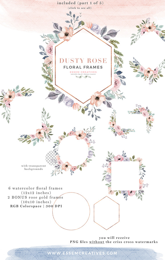 Dusty Rose Watercolor Flower Clipart in Illustrations - product preview 2