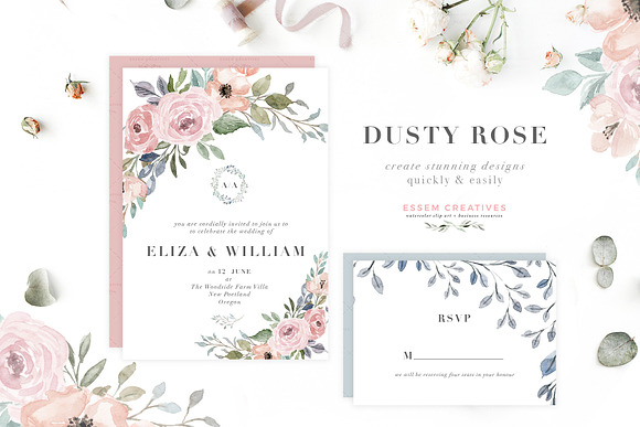 Dusty Rose Watercolor Flower Clipart in Illustrations - product preview 7