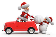 3d Santa Claus golfer by car