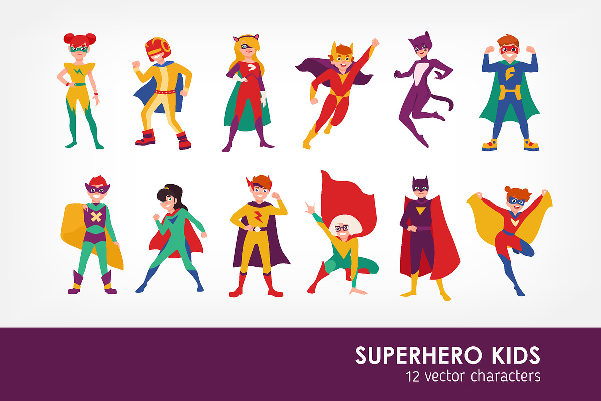 Kids superheroes character set in Illustrations - product preview 8