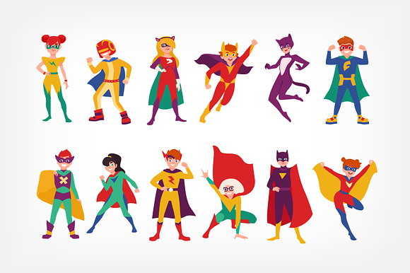 Kids superheroes character set in Illustrations - product preview 1