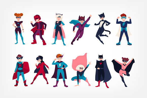 Kids superheroes character set in Illustrations - product preview 2