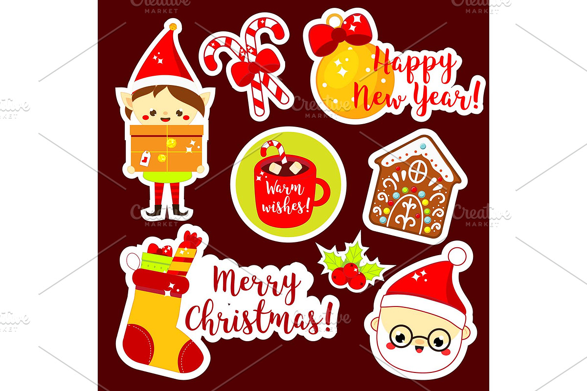 Cute kawaii Christmas stickers in Icons - product preview 8