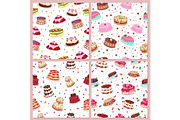 Seamless Patterns Set with Cakes