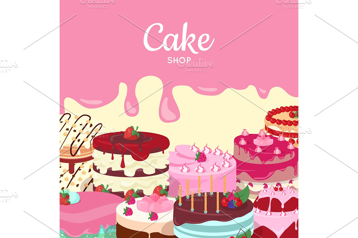 Cake Shop. Set of Decorated Cakes in Objects - product preview 8