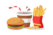 Hamburger, Fries in Red Bag, Soda or