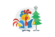 Rooster in Christmas Suit Cartoon