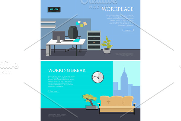Set of Office Interior Web Banners