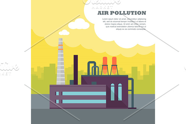 Air Pollution Banner. Factory with