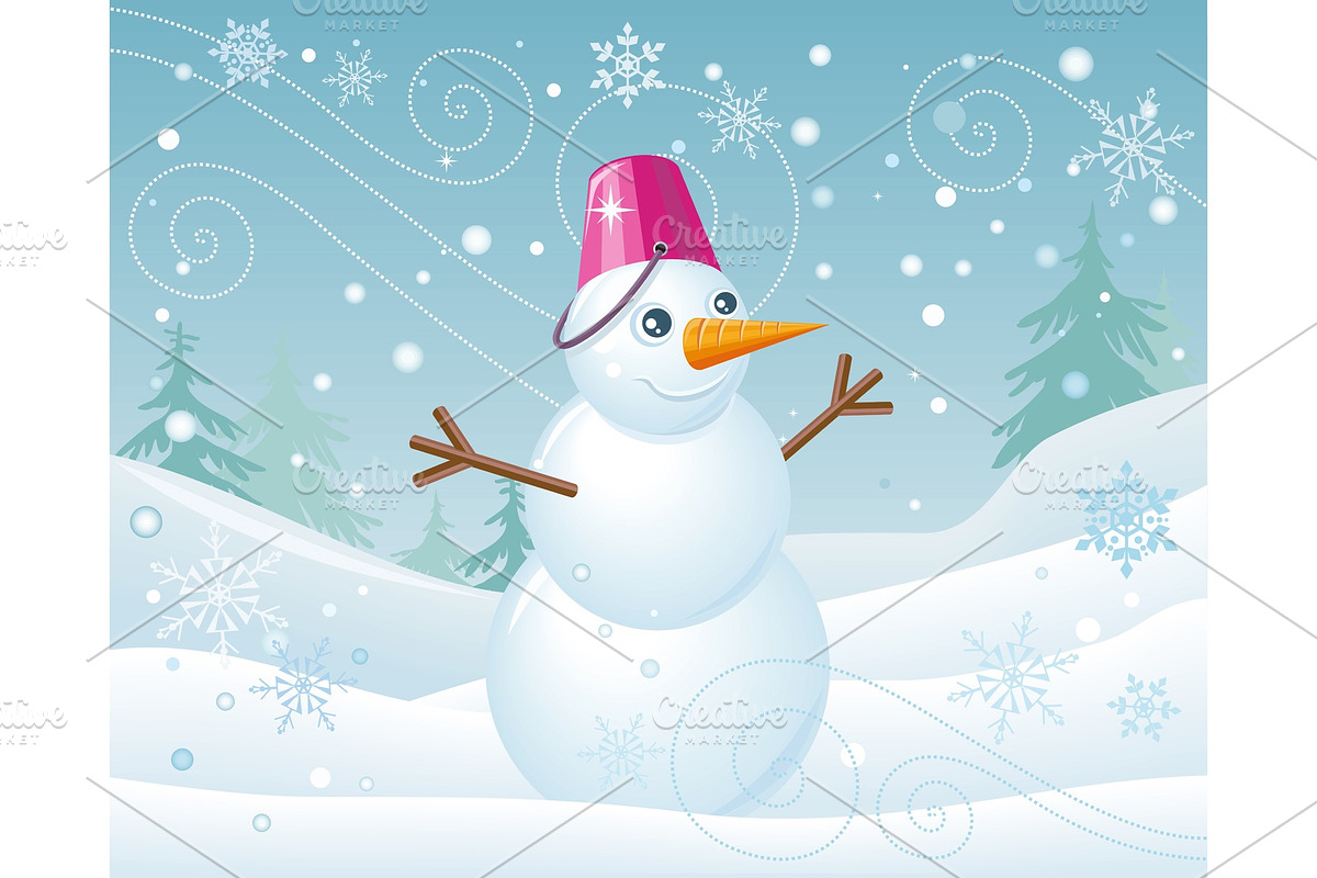 Snowman in Pink Bucket on Christmas in Objects - product preview 8