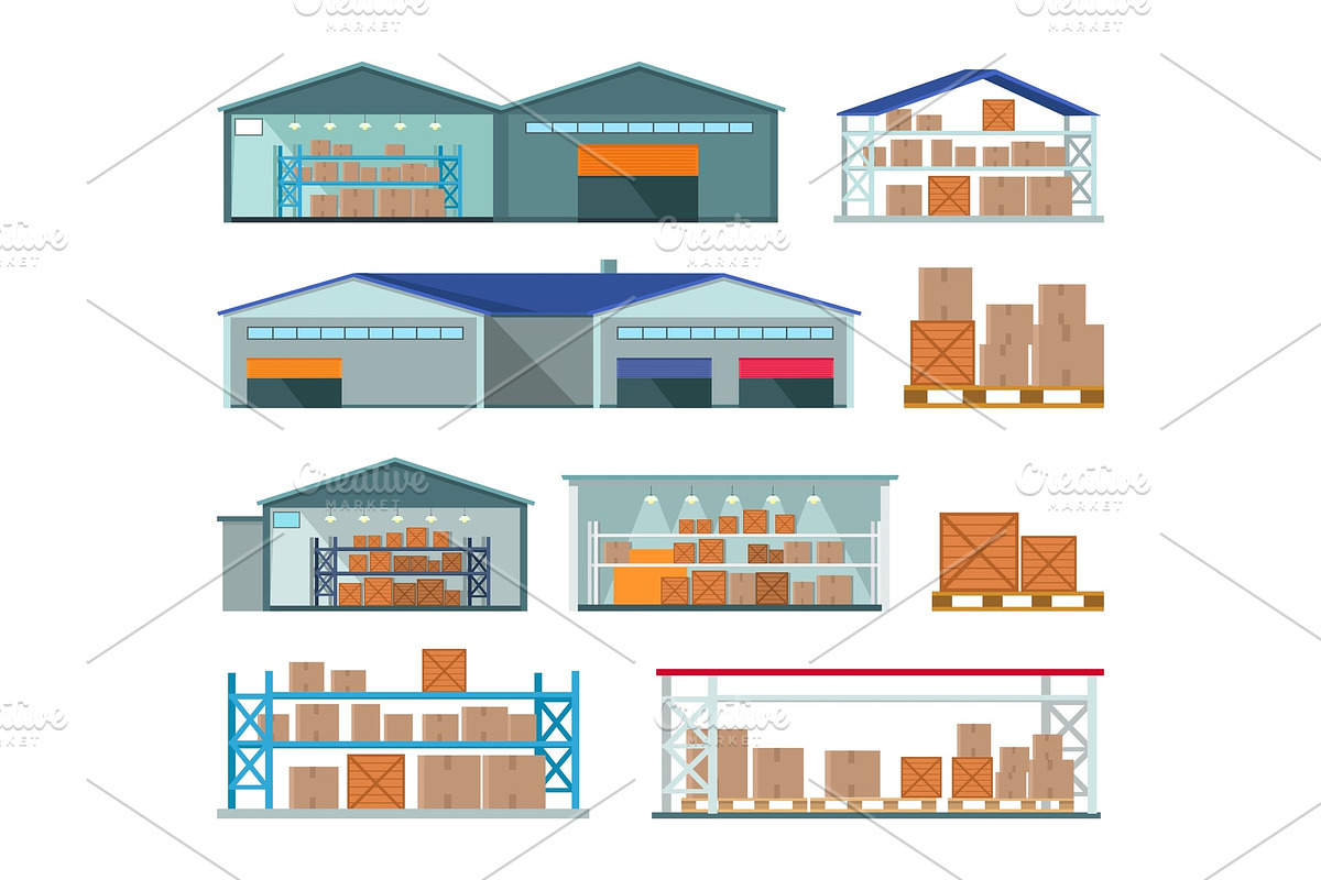Set of Warehouses for Goods Storing in Illustrations - product preview 8