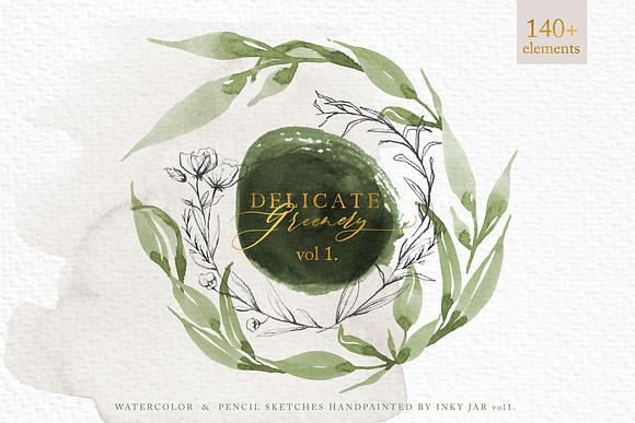 Delicate Greenery Watercolor+Pencil in Illustrations - product preview 8