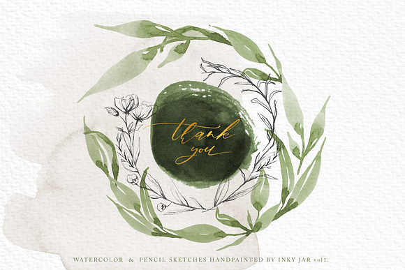 Delicate Greenery Watercolor+Pencil in Illustrations - product preview 9