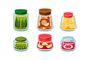 Glass jars with preserved food