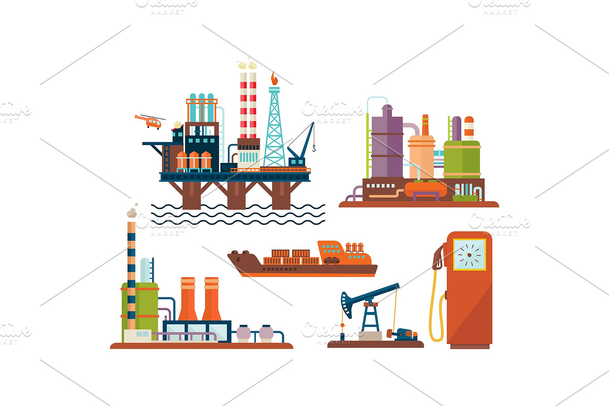 Flat vector set of oil and gas in Illustrations - product preview 8