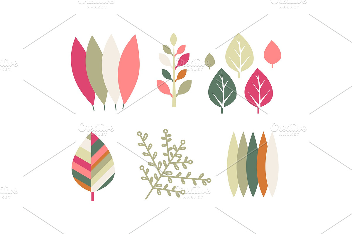 Flat vector set of colorful leaves in Illustrations - product preview 8
