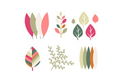 Flat vector set of colorful leaves