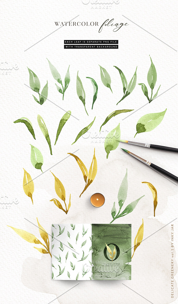 Delicate Greenery Watercolor+Pencil in Illustrations - product preview 12