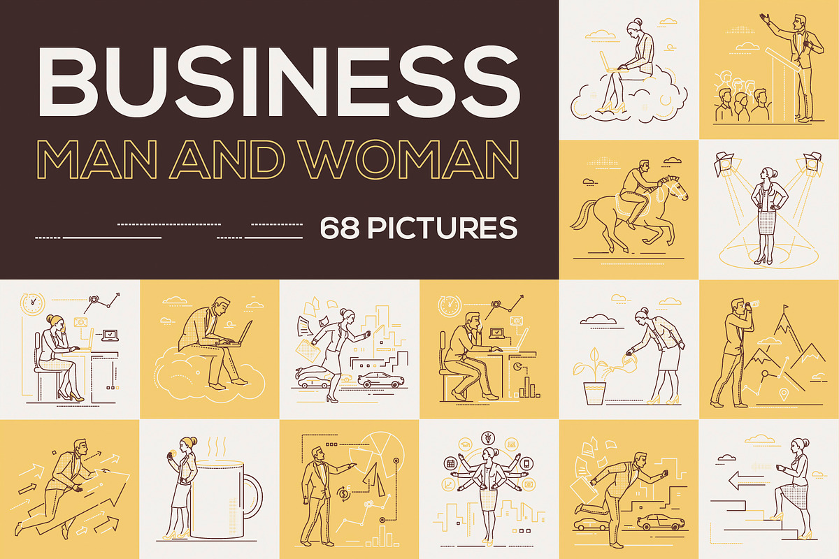 Set of business people in line style in Illustrations - product preview 8