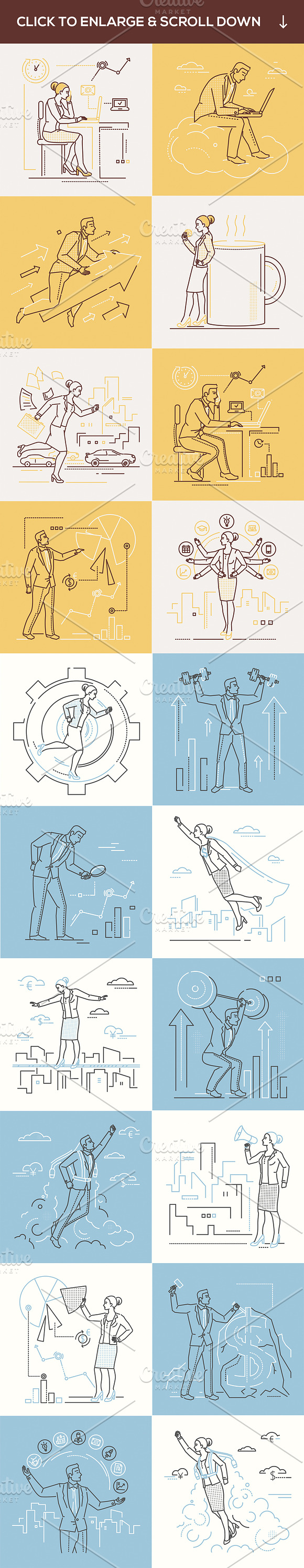 Set of business people in line style in Illustrations - product preview 1