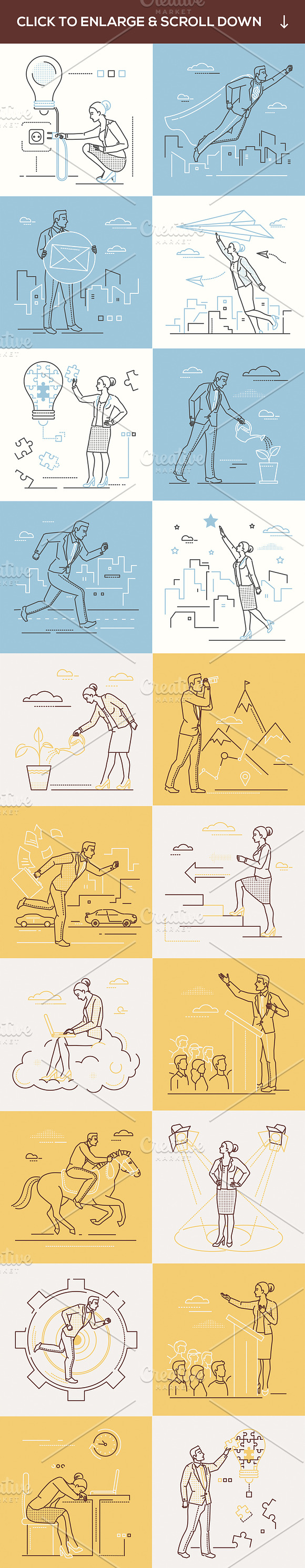 Set of business people in line style in Illustrations - product preview 2