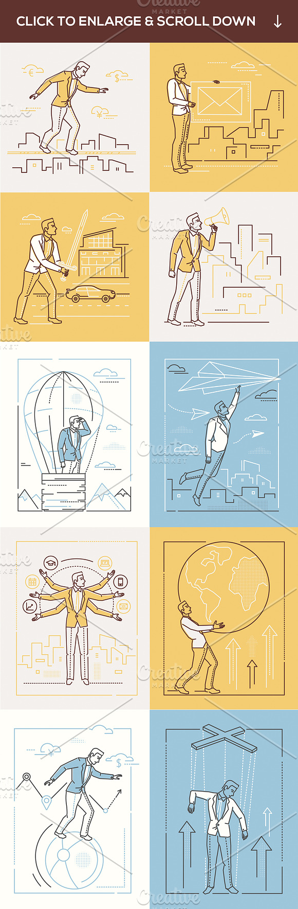 Set of business people in line style in Illustrations - product preview 4