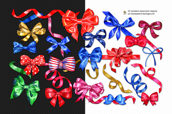 Bows and ribbons-big watercolor set in Illustrations - product preview 1