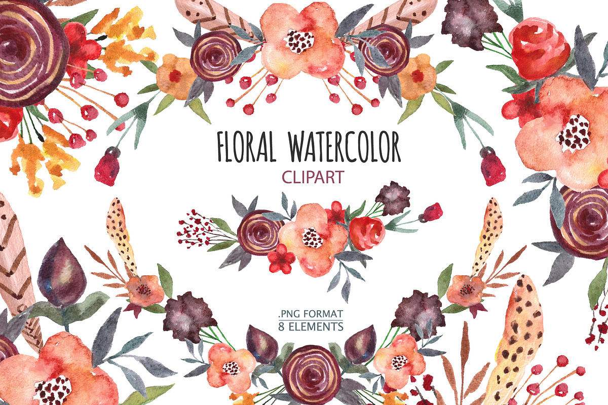 Floral,boho clipart, wreath,flowers in Illustrations - product preview 8