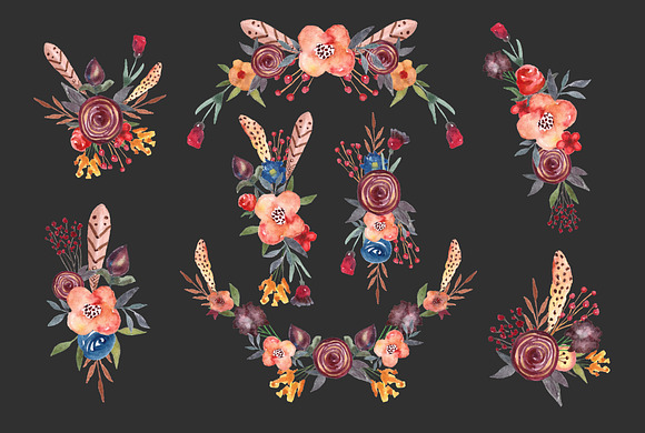 Floral,boho clipart, wreath,flowers in Illustrations - product preview 2