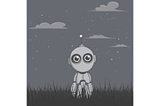 robot stands in the night field