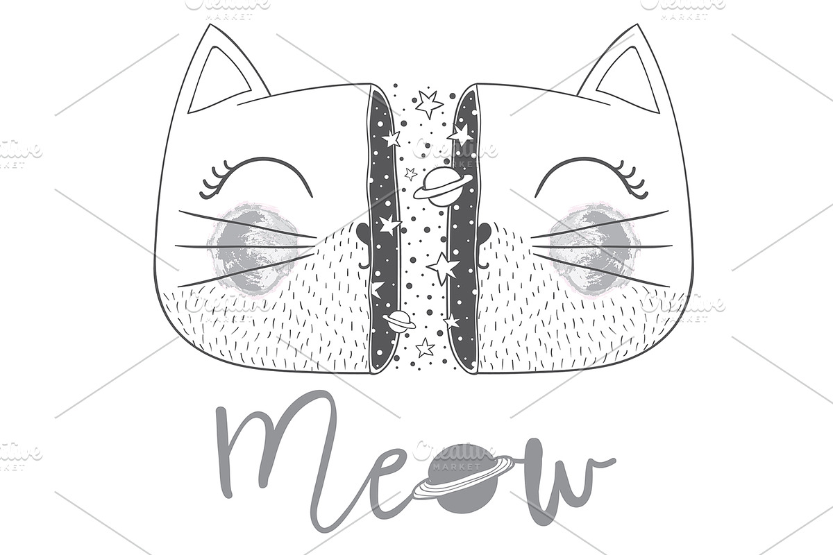 Cute space cat face.Animal print. in Illustrations - product preview 8
